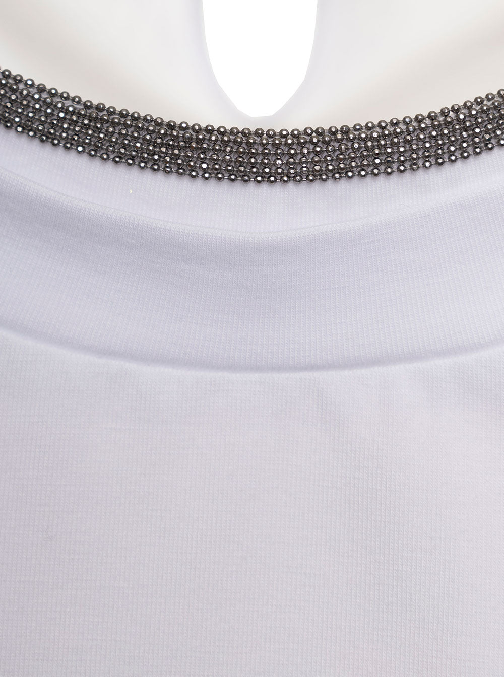Brunello Cucinelli Womans White Cotton T-Shirt With Monile Crew Neck Elastan Tshirts And Polo Shirts