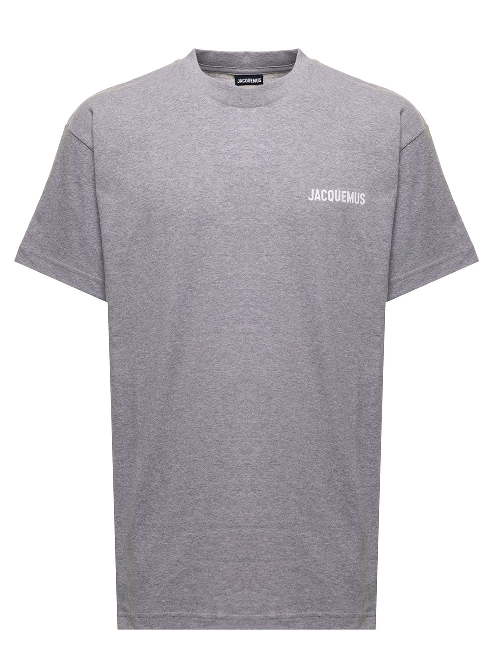 Grey Crewneck T-Shirt With Contrasting Logo Print Cotton Man Organic Tshirts And Polo Shirts