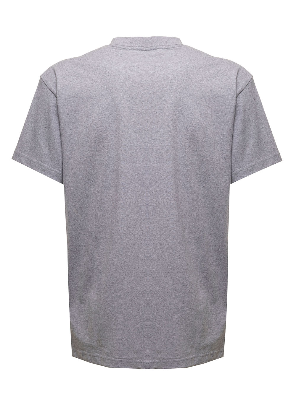 Grey Crewneck T-Shirt With Contrasting Logo Print Cotton Man Organic Tshirts And Polo Shirts