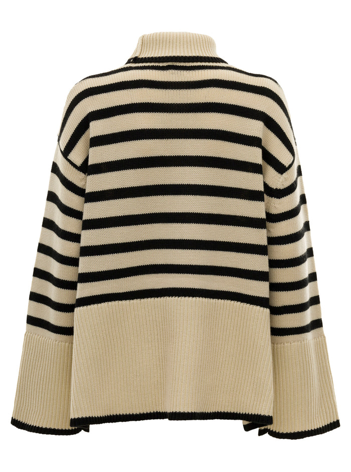 Black And Beige Striped Turtleneck Sweater Wool Cotton Woman Toteme Rws Jersey
