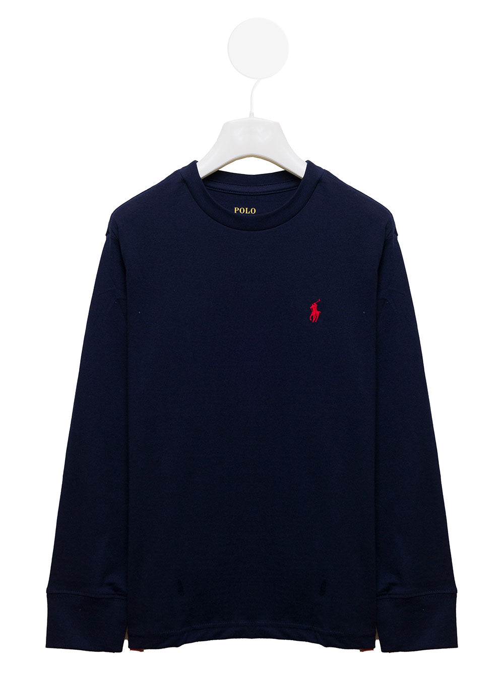 Long-Sleeved Blue Cotton T-Shirt With Logo Boy Blu Jersey