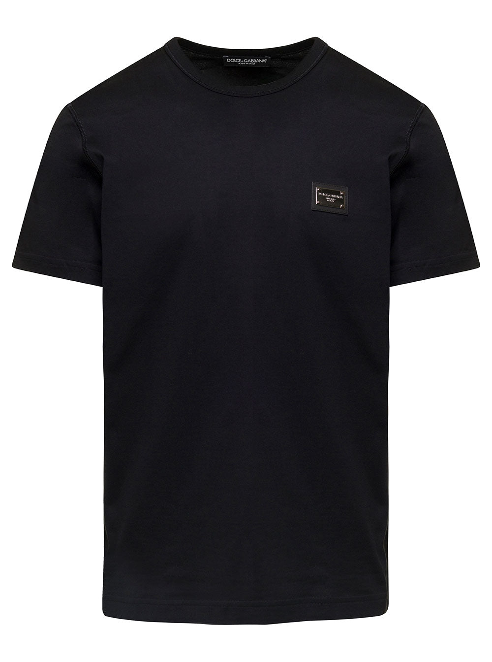 Black T-Shirt With Logo Tag Detail On The Front Cotton Man Tshirts And Polo Shirts