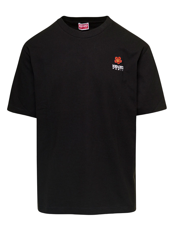 Black-Shirt With Boke Flower Logo On The Chest Cotton Man Tshirts And Polo Shirts