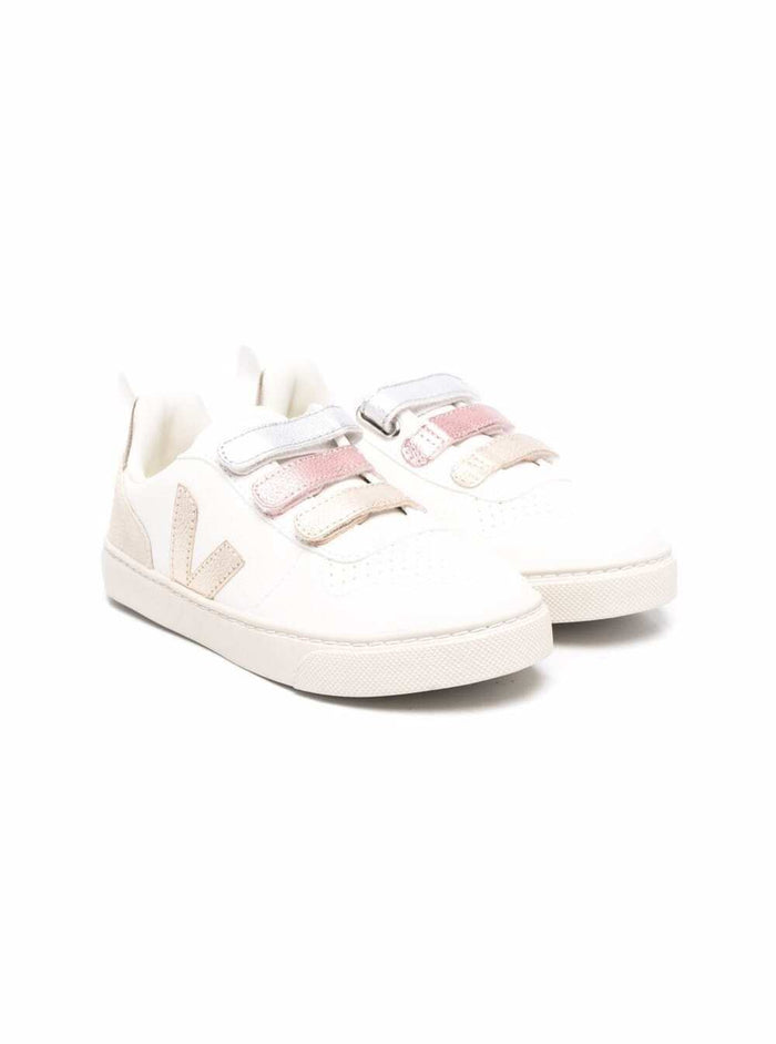 V10 White Low Top Sneakers With Logo Patch And Velcro Straps Leather Woman Chromefree