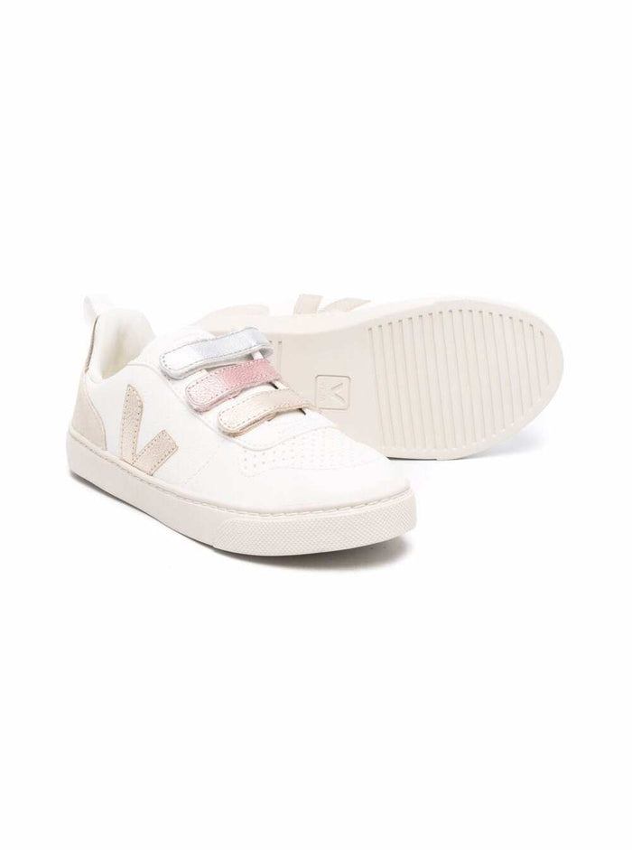 V10 White Low Top Sneakers With Logo Patch And Velcro Straps Leather Woman Chromefree