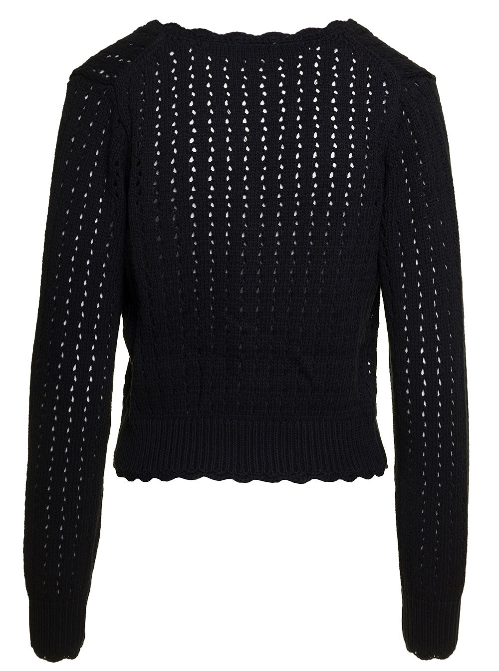 Black Cardugan With Contrasting Logo Embroidery Cotton Lace Woman Jersey