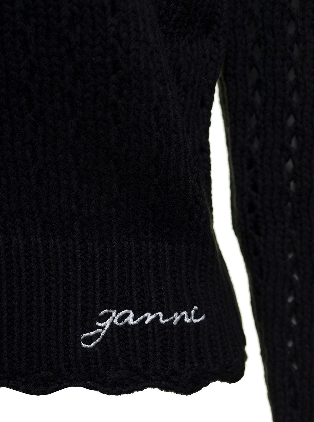 Black Cardugan With Contrasting Logo Embroidery Cotton Lace Woman Jersey