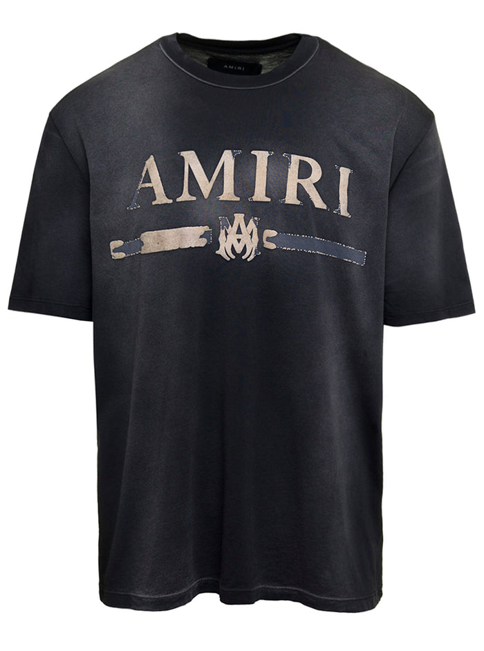 Puff Black Crewneck T-Shirt With Logo Cotton Man Tshirts And Polo Shirts