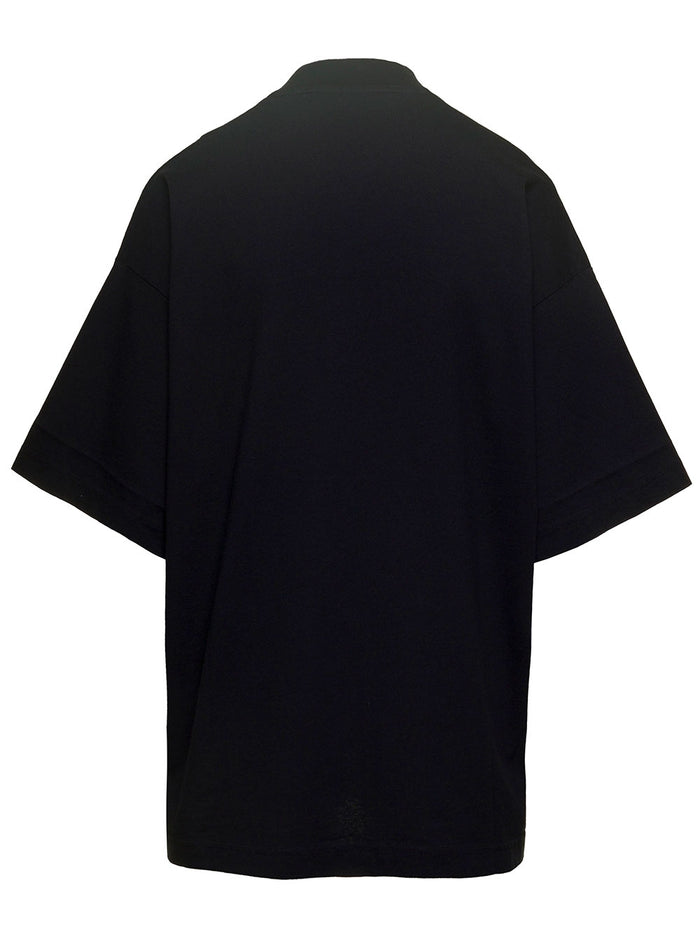 Crewneck T-Shirt With Logo Print On The Chest Black Cotton Woman Tshirts And Polo Shirts