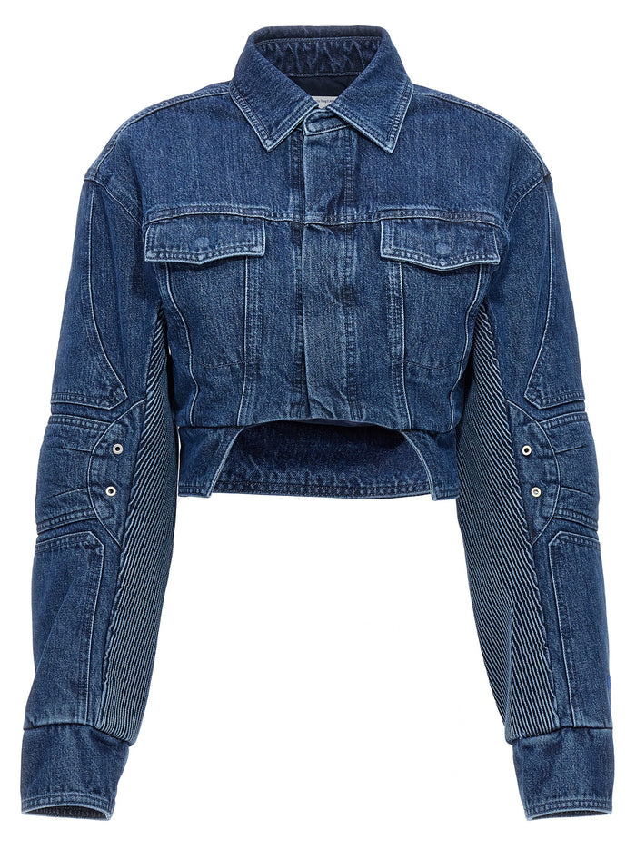 Motorcycle denim jacket Blue Cotton Casual Jackets, Parka