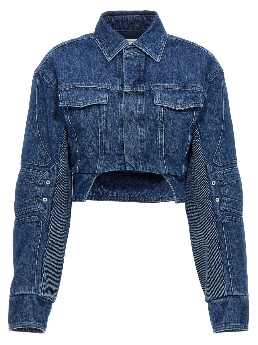 Off White Asymmetric Ribbed Denim Jacket — blue