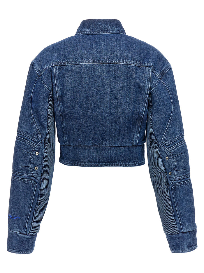 Motorcycle denim jacket Blue Cotton Casual Jackets, Parka
