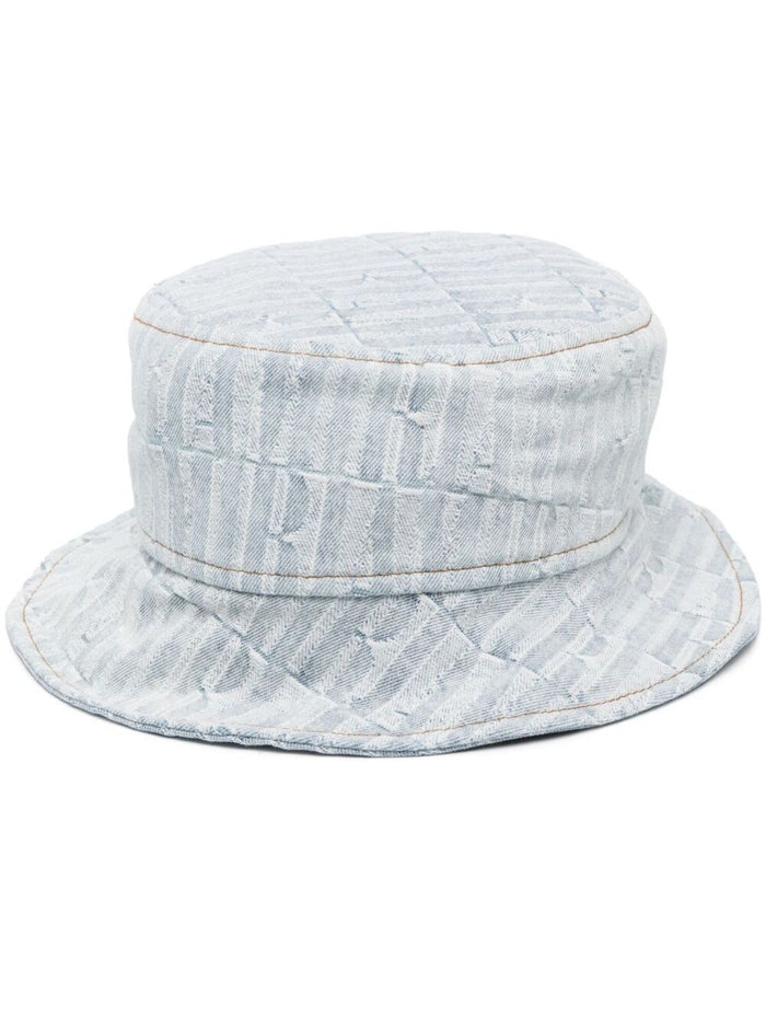 Light Blue Texturized Bucket Hat Cotton Denim Man And Gloves