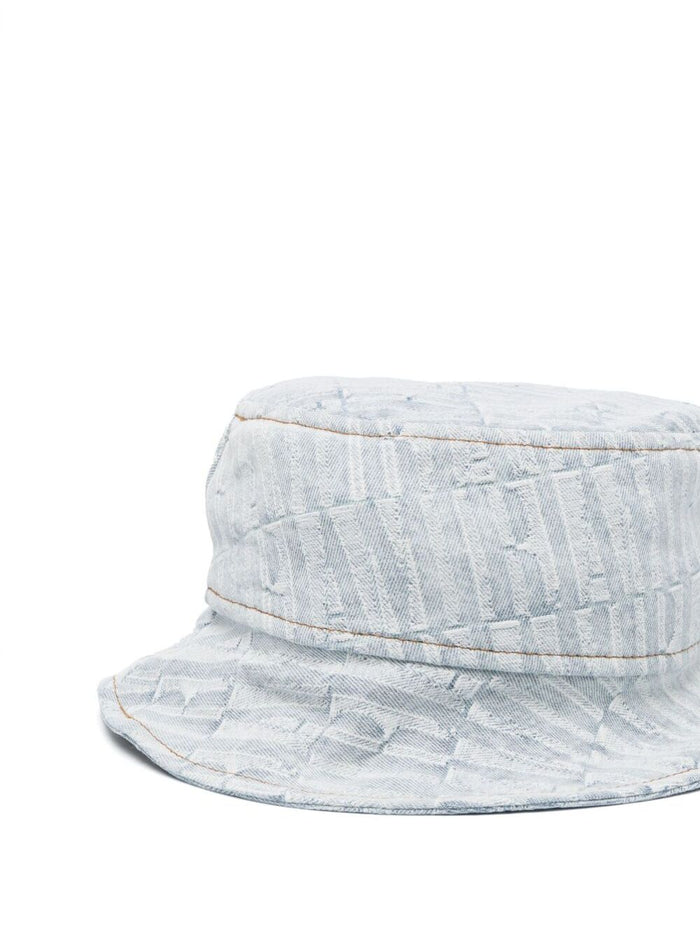 Light Blue Texturized Bucket Hat Cotton Denim Man And Gloves