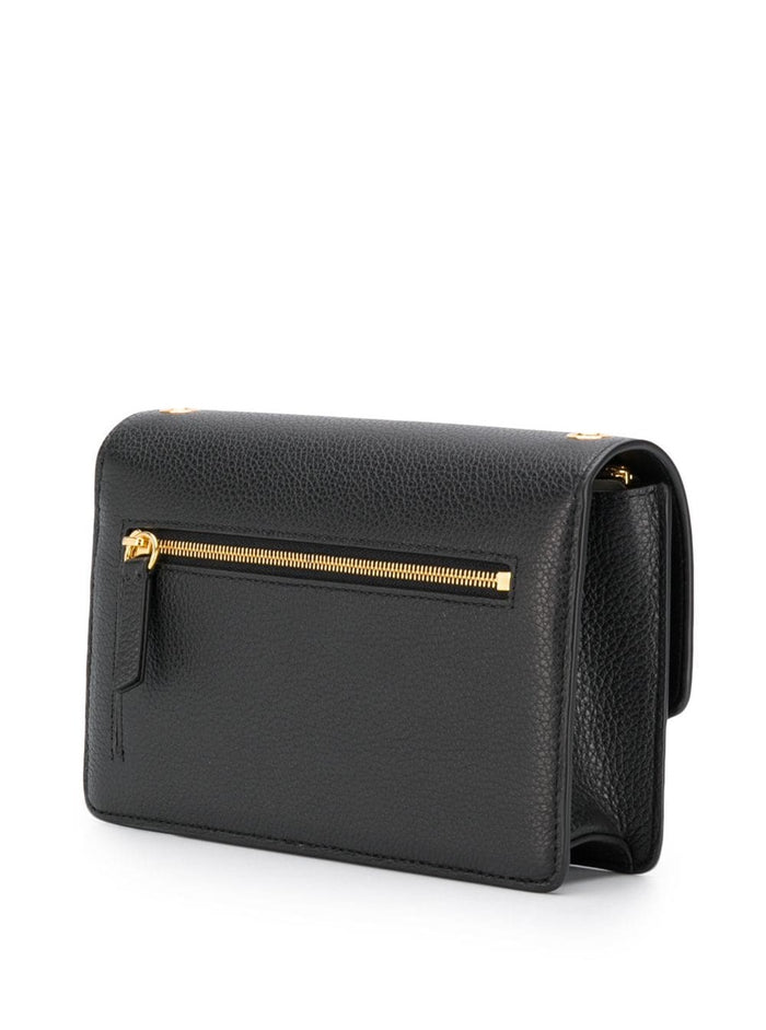 Small Darley Black Shoulder Bag With Twist Closure Grainy Leather Woman Bovine Crossbody