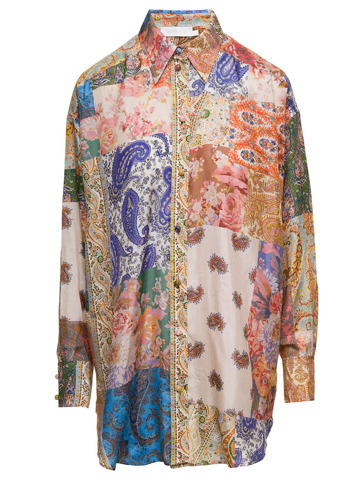 Devi Multicolor Oversized Shirt With Paisley Print Silk Woman And Blouses