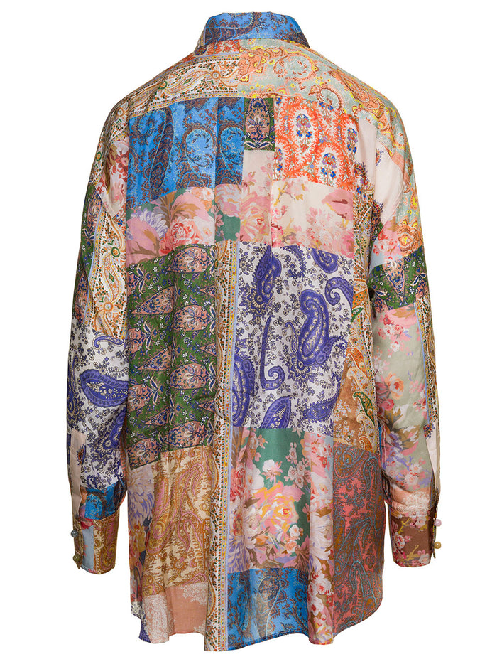 Devi Multicolor Oversized Shirt With Paisley Print Silk Woman And Blouses