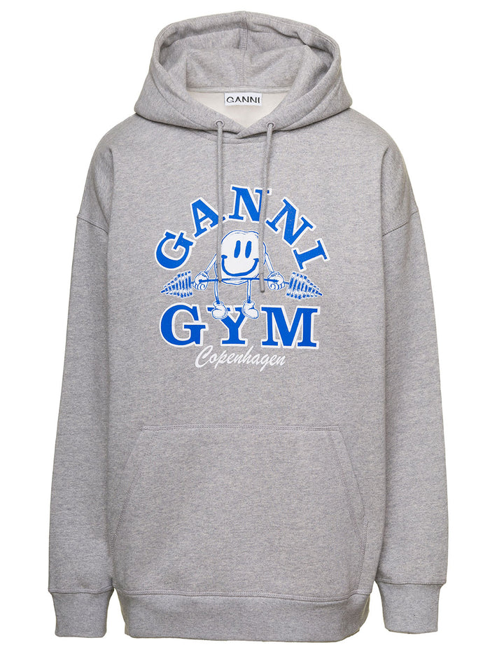 Grey Fleece Cotton Hoodie With Over Fit Ganni Woman Organic Sweatshirts
