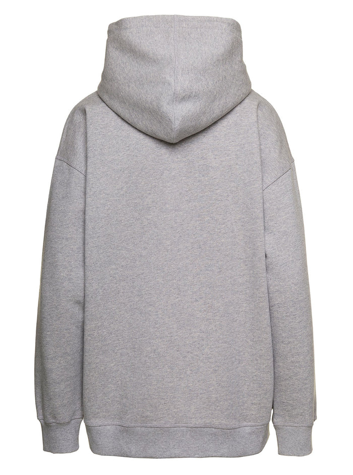Grey Fleece Cotton Hoodie With Over Fit Ganni Woman Organic Sweatshirts