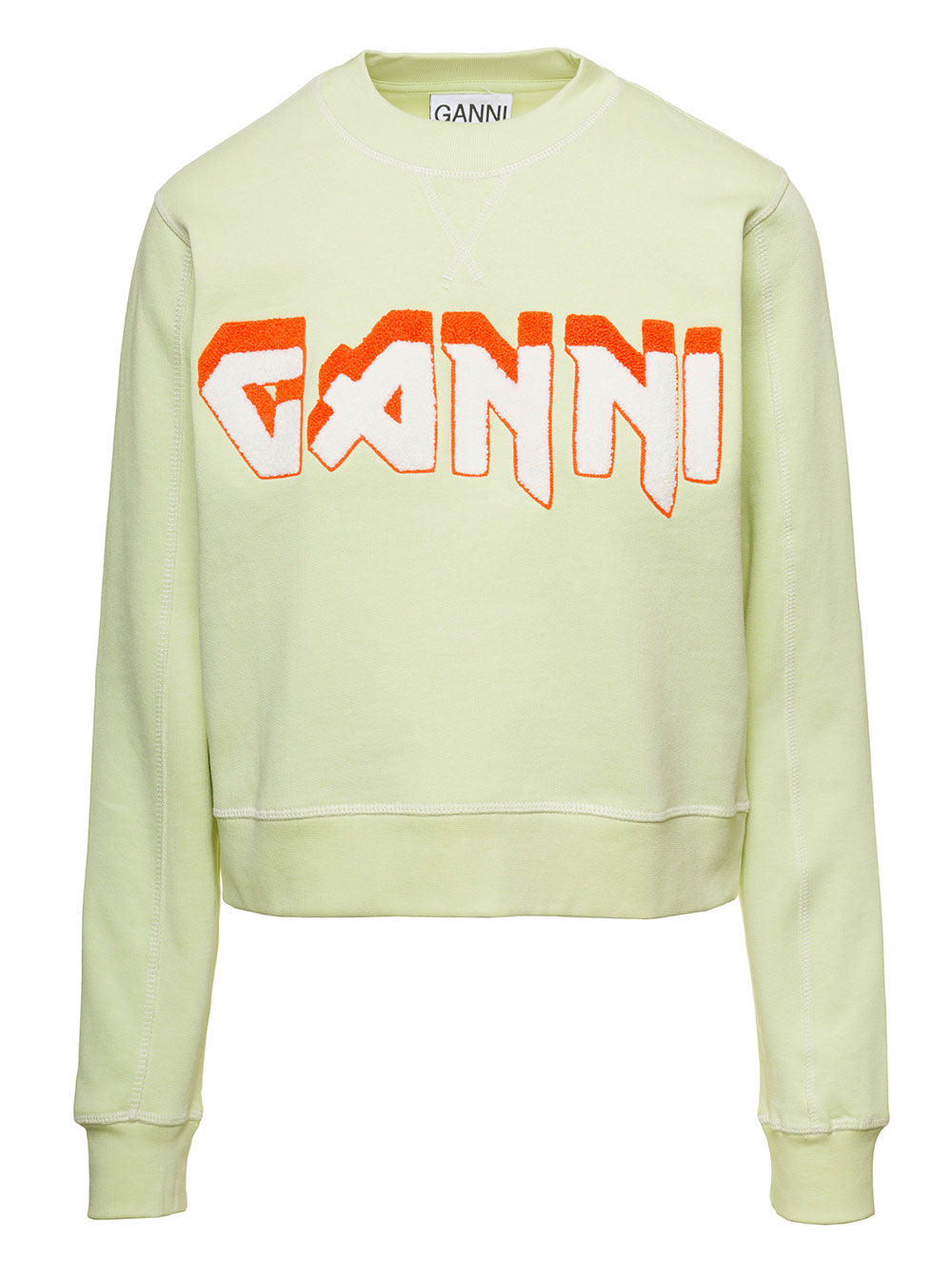 Yellow Crewneck Sweater With Logo Print And Contrasting Stitching Cotton Woman Organic Sweatshirts