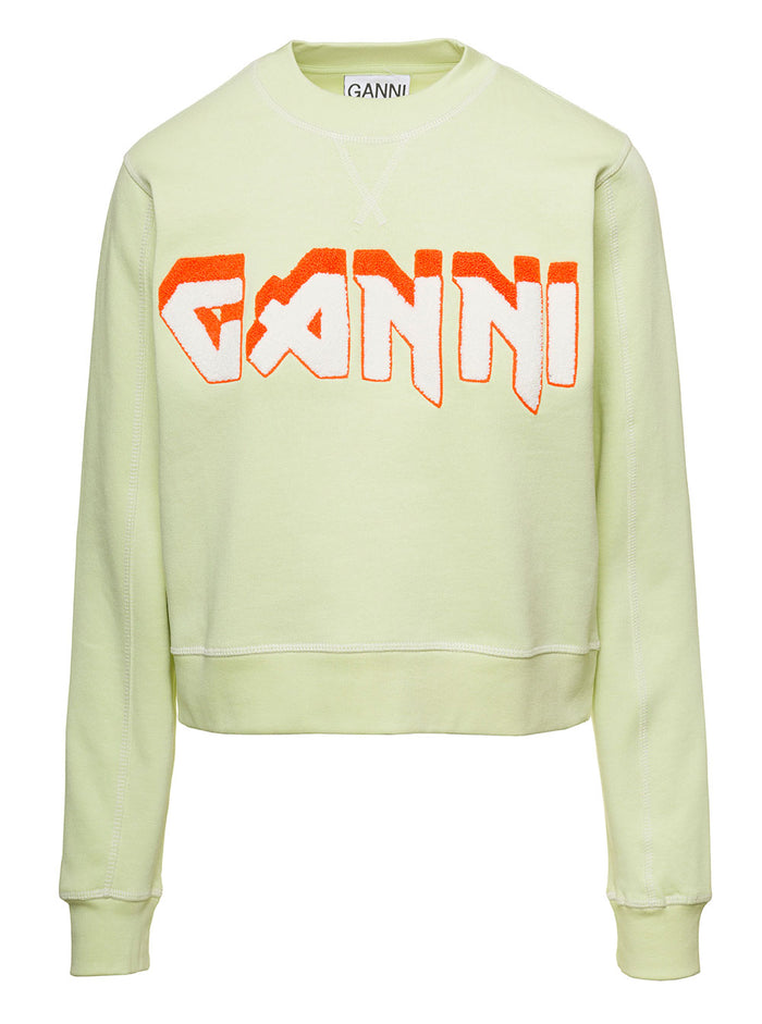 Yellow Crewneck Sweater With Logo Print And Contrasting Stitching Cotton Woman Organic Sweatshirts