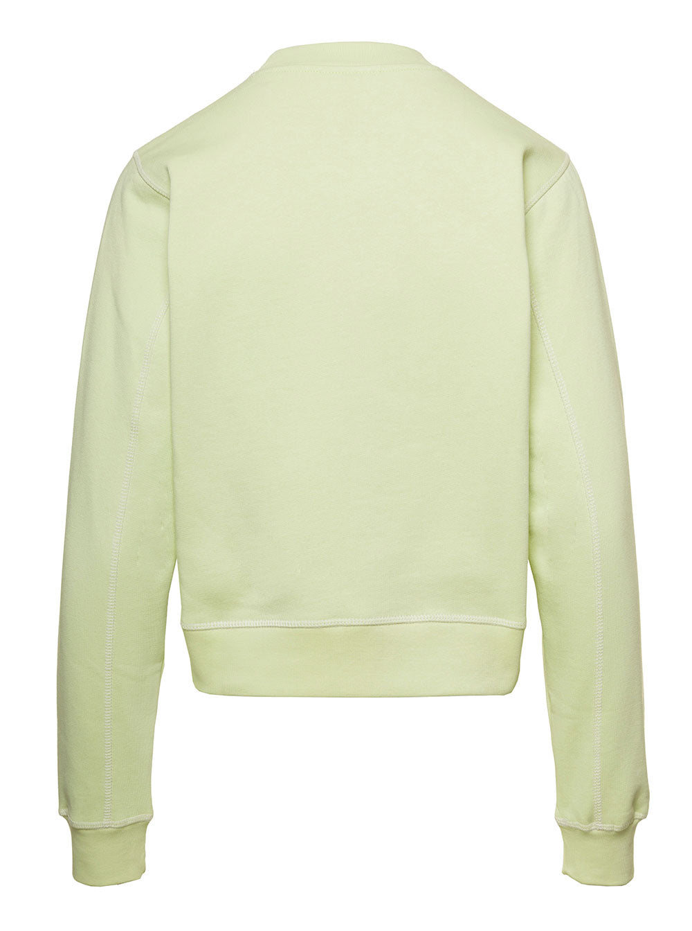 Yellow Crewneck Sweater With Logo Print And Contrasting Stitching Cotton Woman Organic Sweatshirts