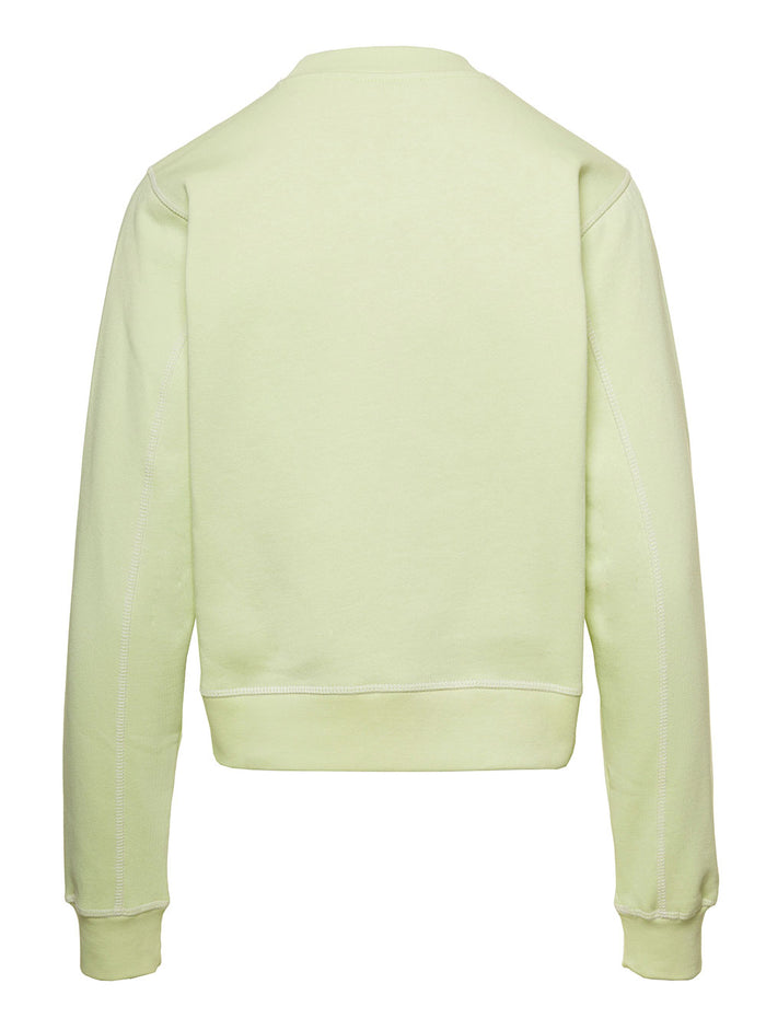 Yellow Crewneck Sweater With Logo Print And Contrasting Stitching Cotton Woman Organic Sweatshirts