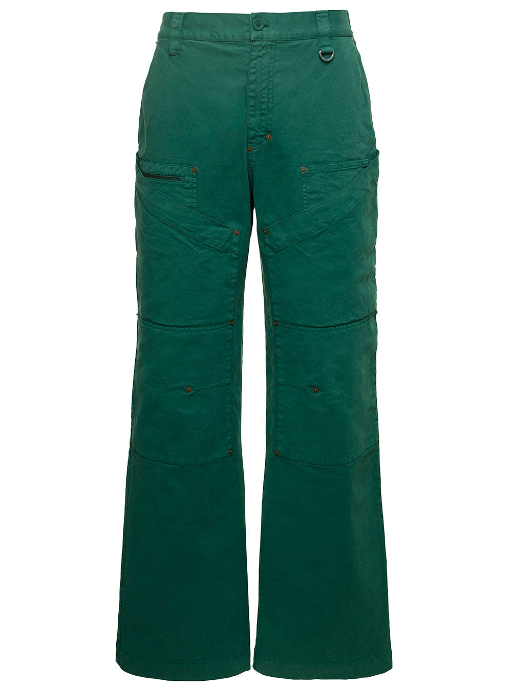 Green Wide Leg Jeans With Contrasting Logo Embroidery Stretch Cotton Denim Woman Elastane Trousers