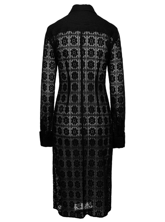 Black Long Chemisier Dress With Classic Collar Lace Woman Cotton Polyammide