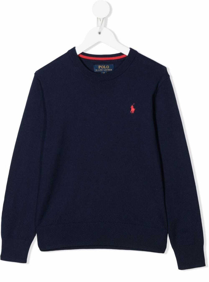 Polo Ralph Lauren Kids Boys Blue Cotton Sweater With Logo Blu Jersey
