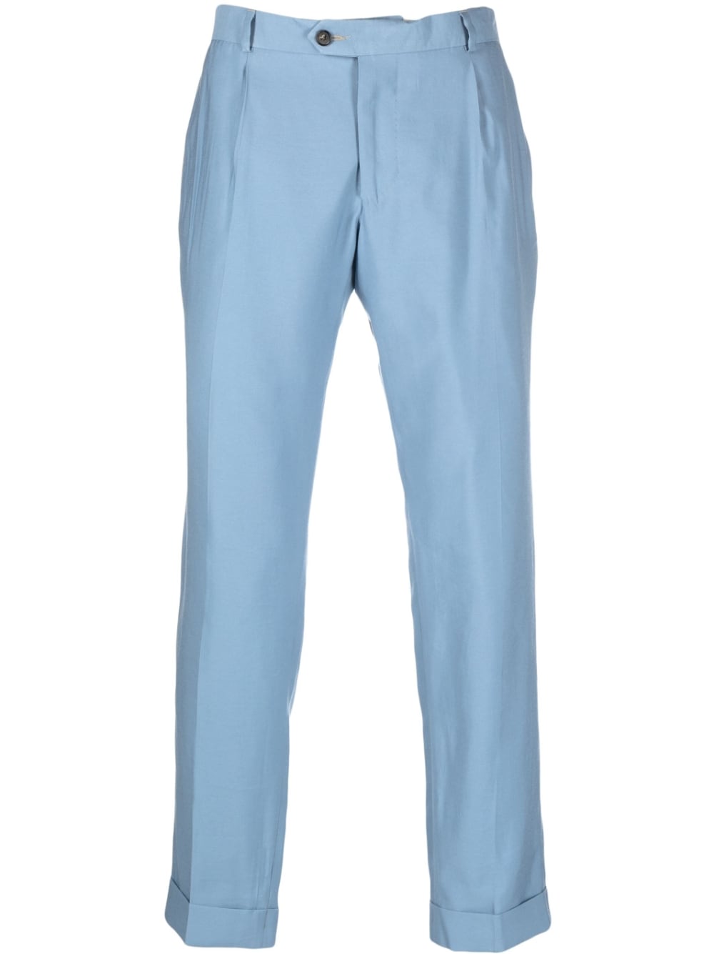 Straight Leg Tailored Trousers With Pressed Crease Light-Blue Viscose Man Light Blue Polyester