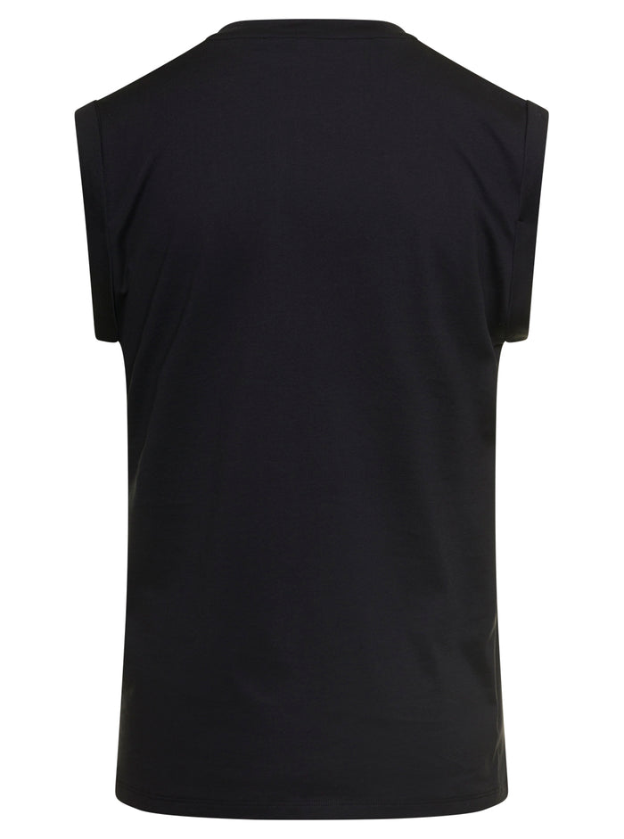 Black Tank Top With Contrasting Lettering Print And Jewel Buttons Cotton Donna Balmain Tshirts Polo Shirts