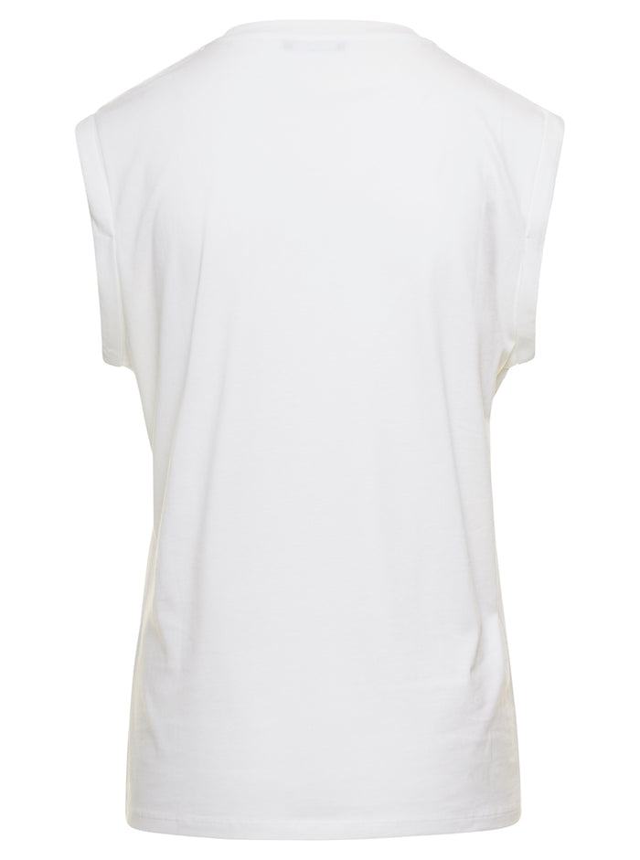 White Tank Top With Contrasting Lettering Print And Jewel Buttons Cotton Donna Balmain Tshirts Polo Shirts