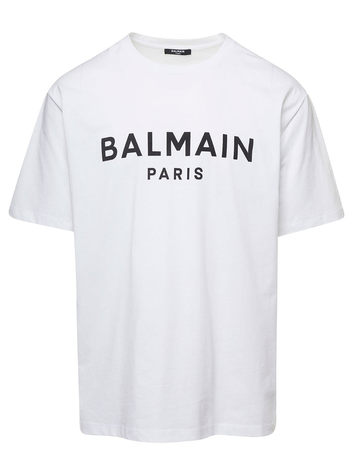 White Crew Neck T-Shirt With Logo Print On The Chest Cotton Man Tshirts And Polo Shirts