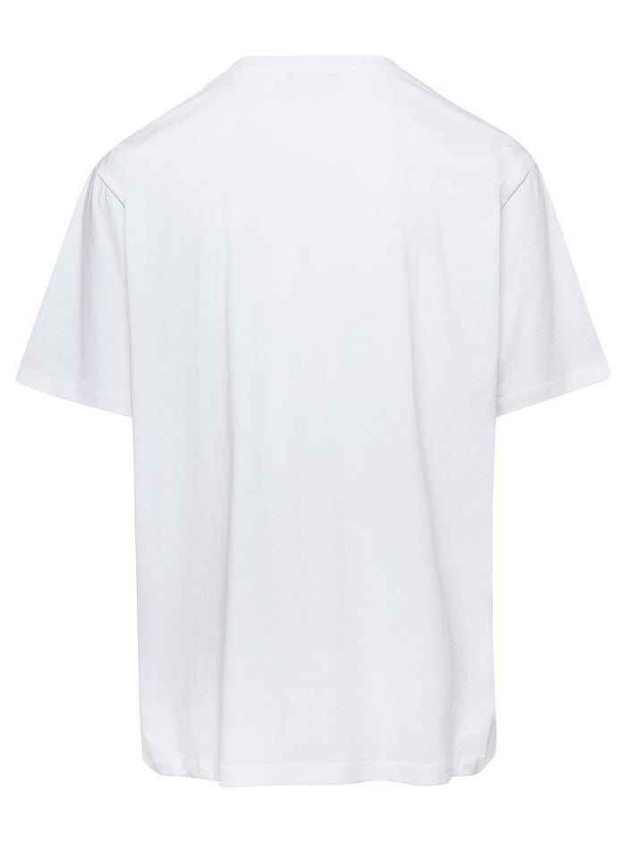 White Crew Neck T-Shirt With Logo Print On The Chest Cotton Man Tshirts And Polo Shirts