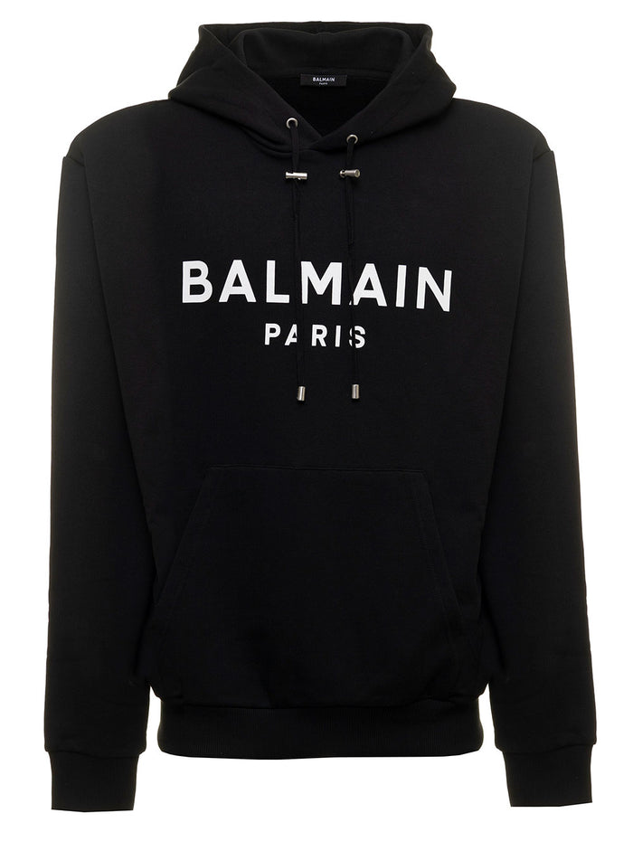 Black Hoodie With Contrasting Logo Print Cotton Man Organic Sweatshirts