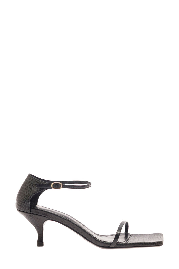 Black Squared Sandals Leather Woman Goat Pumps