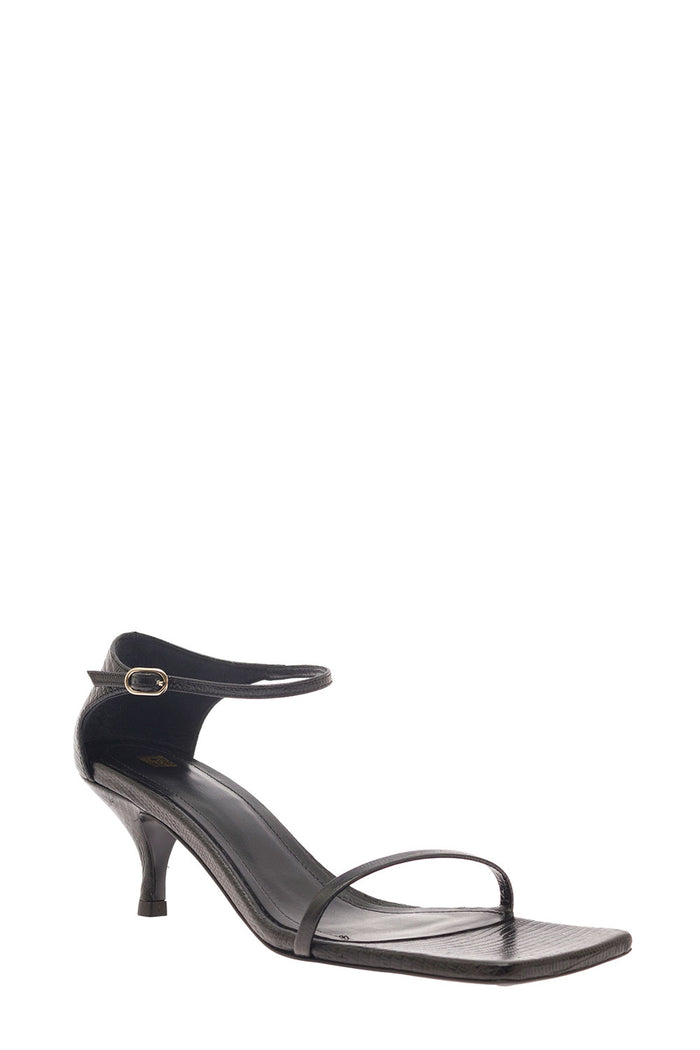 Black Squared Sandals Leather Woman Goat Pumps