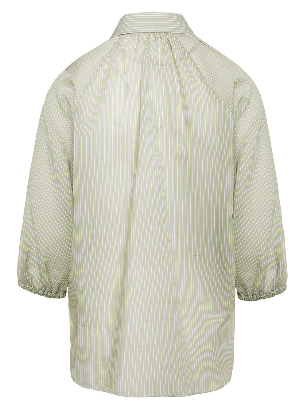 Green Striped Loose Shirt With Three-Quarter Sleeves Cotton And Silk Blend Woman Blouses