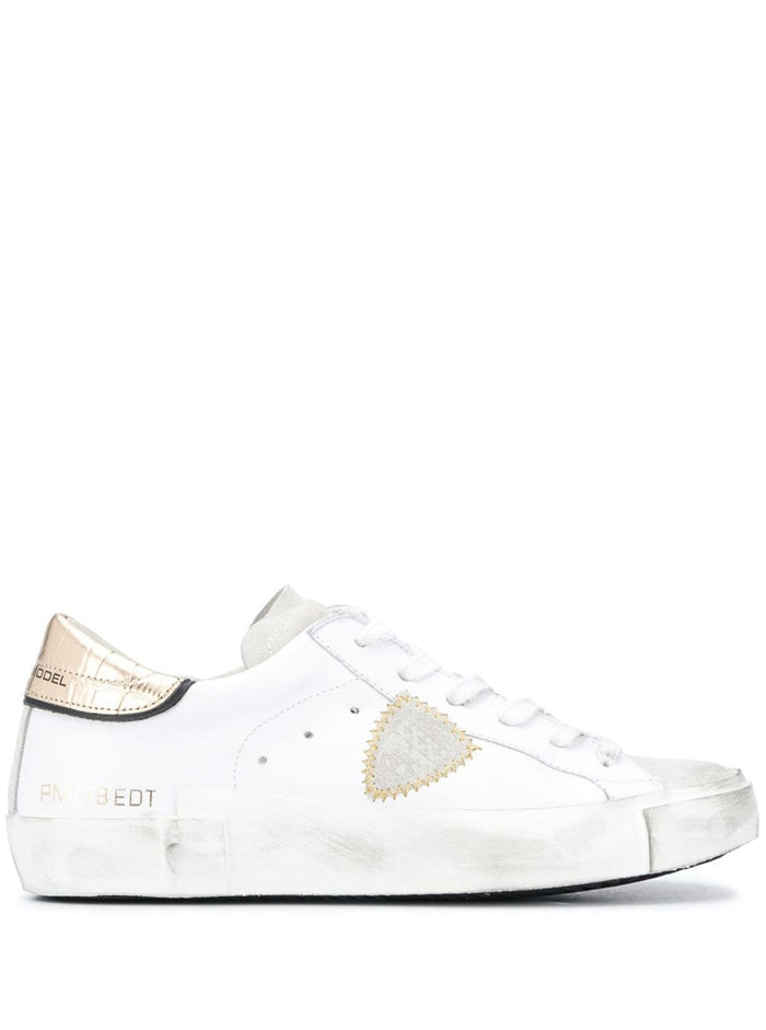Contrasting Croc-Effect Sneakers White Leather Woman Calf Polyurethane