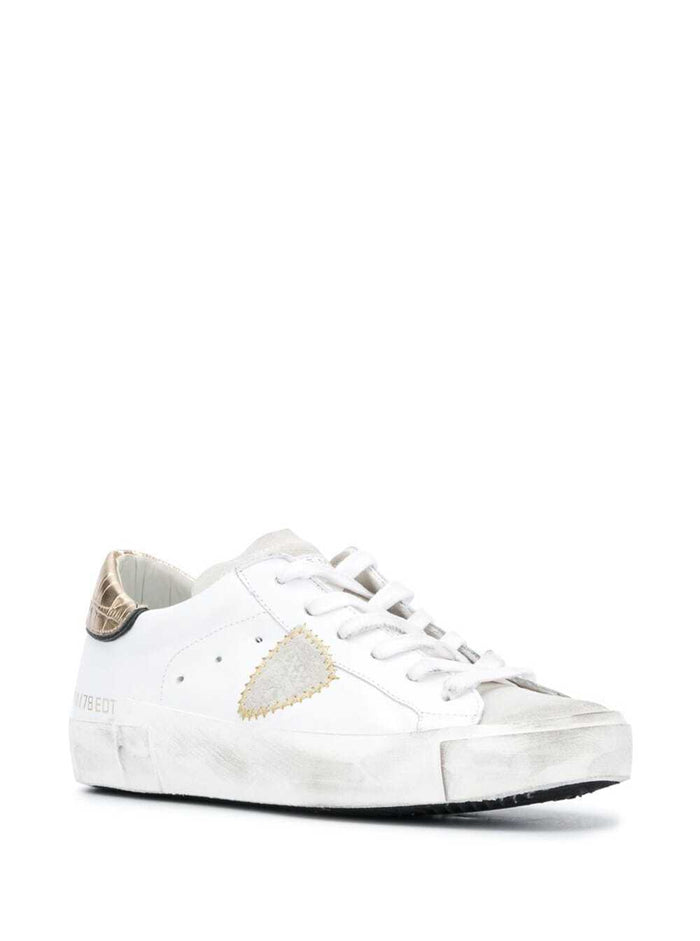 Contrasting Croc-Effect Sneakers White Leather Woman Calf Polyurethane