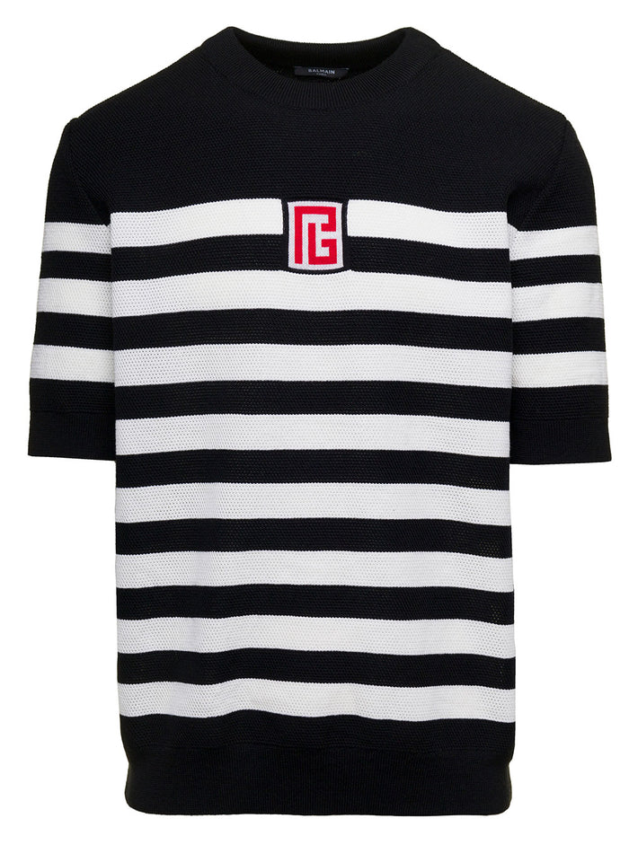 Black And White Stripe T-Shirt With Logo Embroidery Wool Man Virgin Tshirts Polo Shirts