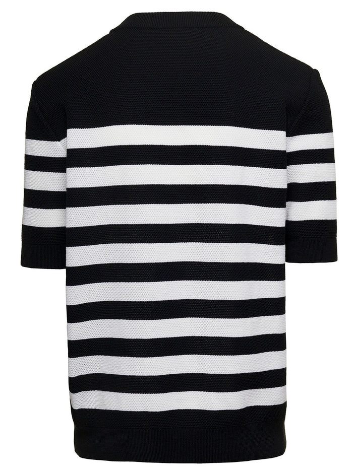 Black And White Stripe T-Shirt With Logo Embroidery Wool Man Virgin Tshirts Polo Shirts