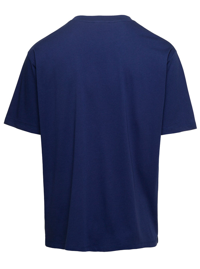 Blue Crewneck T-Shirt With Contrasting Logo Print Cotton Man Blu Tshirts And Polo Shirts