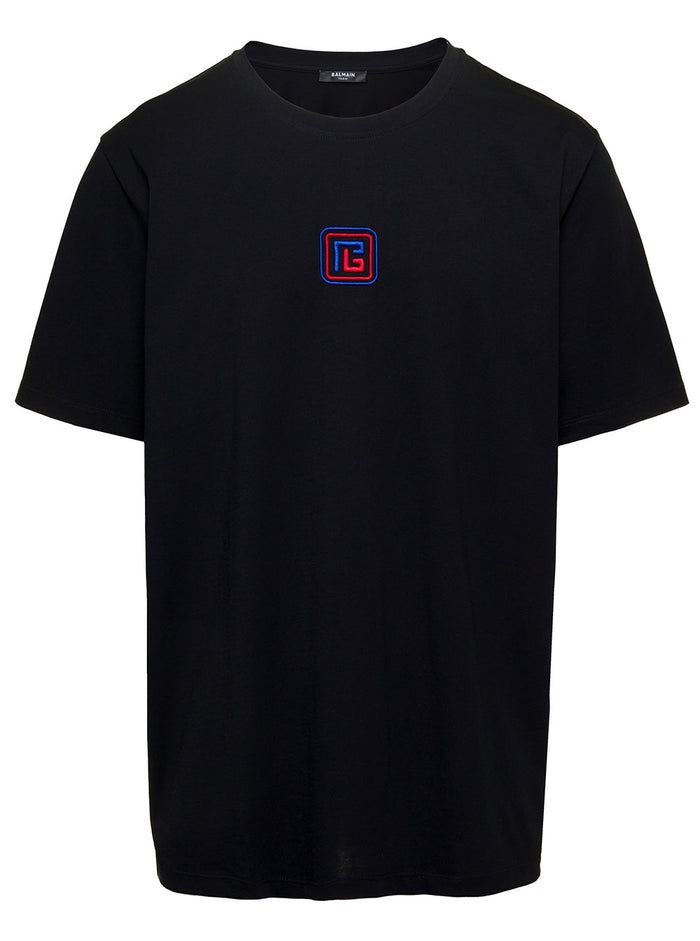 Black T-Shirt With Front Logo Embroidery Organic Cotton Man Tshirts And Polo Shirts