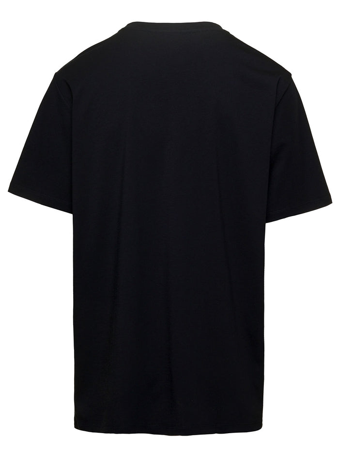 Black T-Shirt With Front Logo Embroidery Organic Cotton Man Tshirts And Polo Shirts