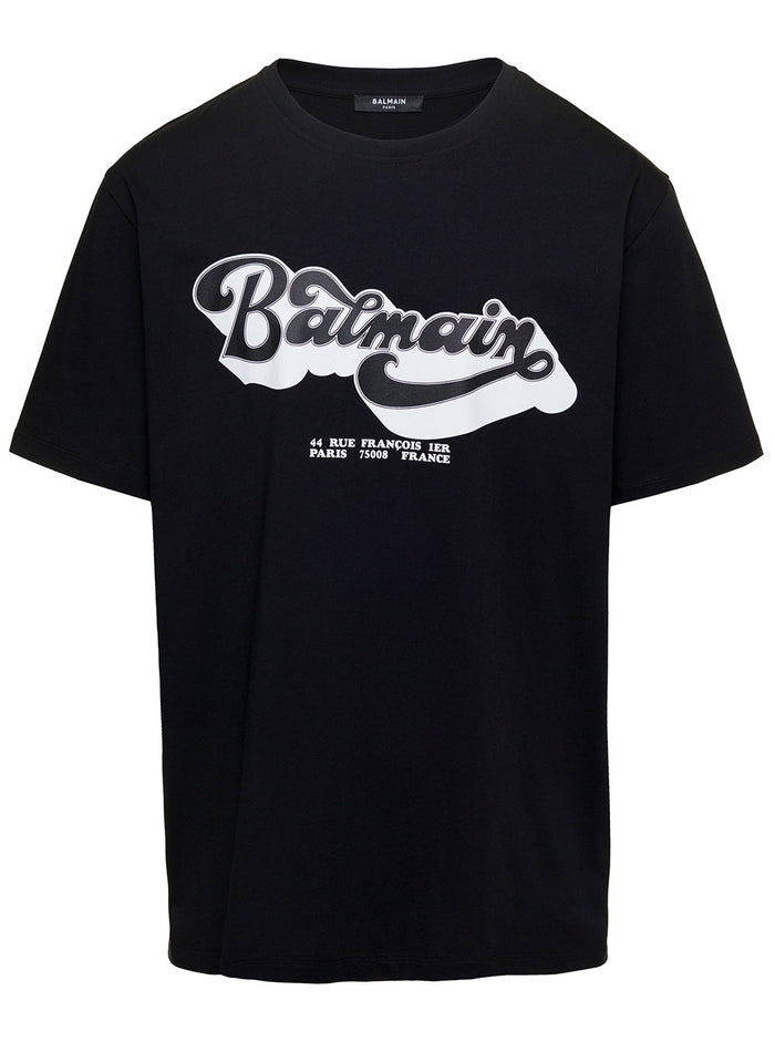 Black Crewneck T-Shirt With 70s Logo Print Organic Cotton Man Tshirts And Polo Shirts