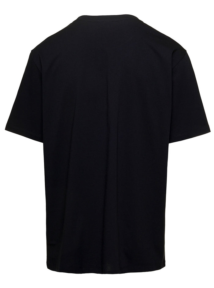 Black Crewneck T-Shirt With 70s Logo Print Organic Cotton Man Tshirts And Polo Shirts