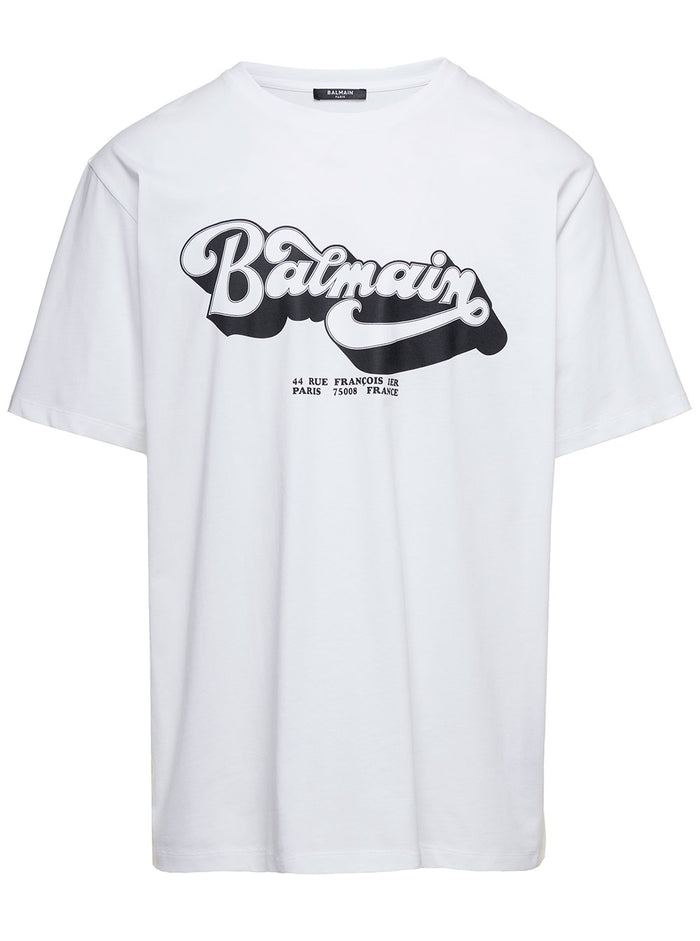 White Crewneck T-Shirt With 70s Logo Print Organic Cotton Man Tshirts And Polo Shirts