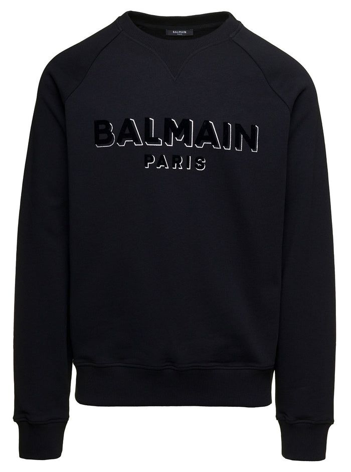 Black Crewneck Sweatshirt With 3d Effect Logo Print Organic Cotton Man Sweatshirts